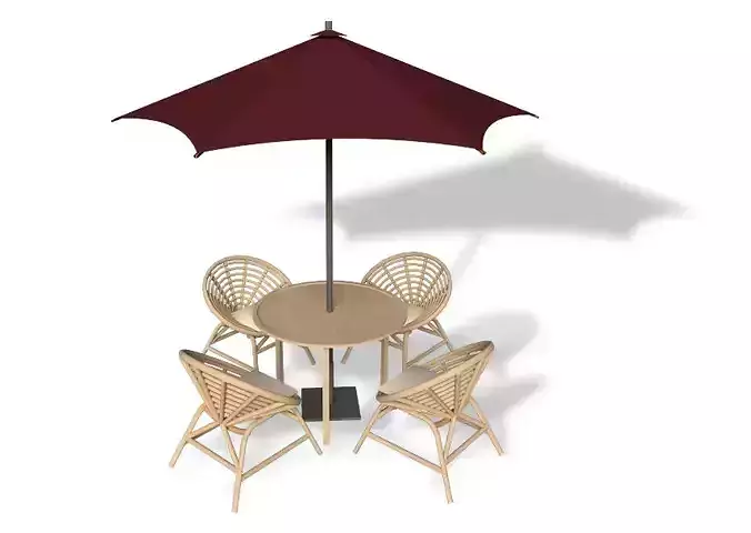 Parasol with 4 rattan seats