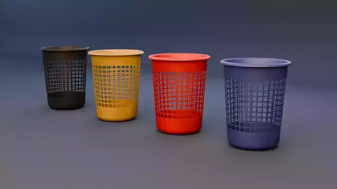 Office Paper Basket Set Low Poly 3D -  4 Color Variations