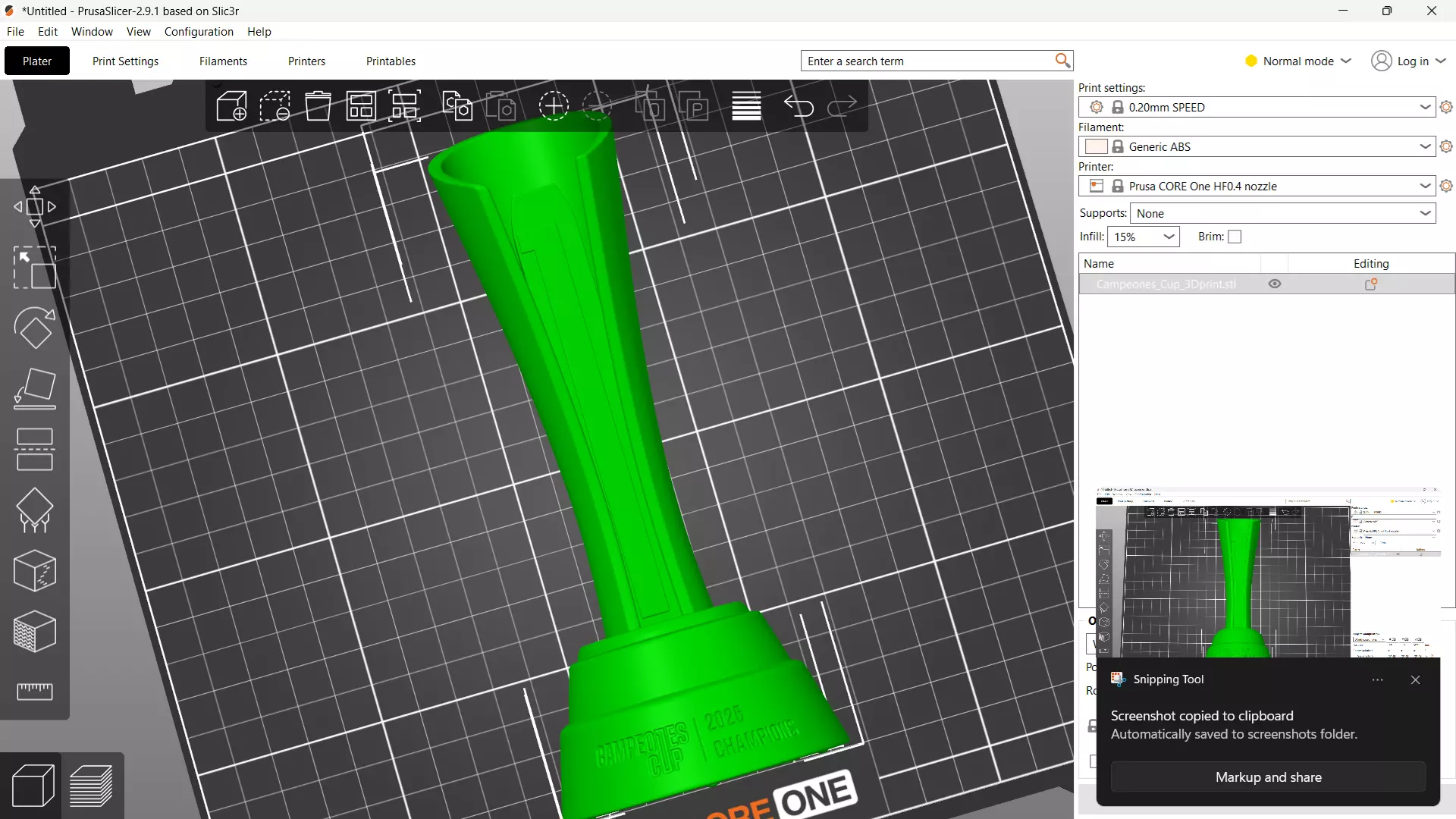 Campeones Cup Trophy Award STL 3D Print Model 3D print model_1