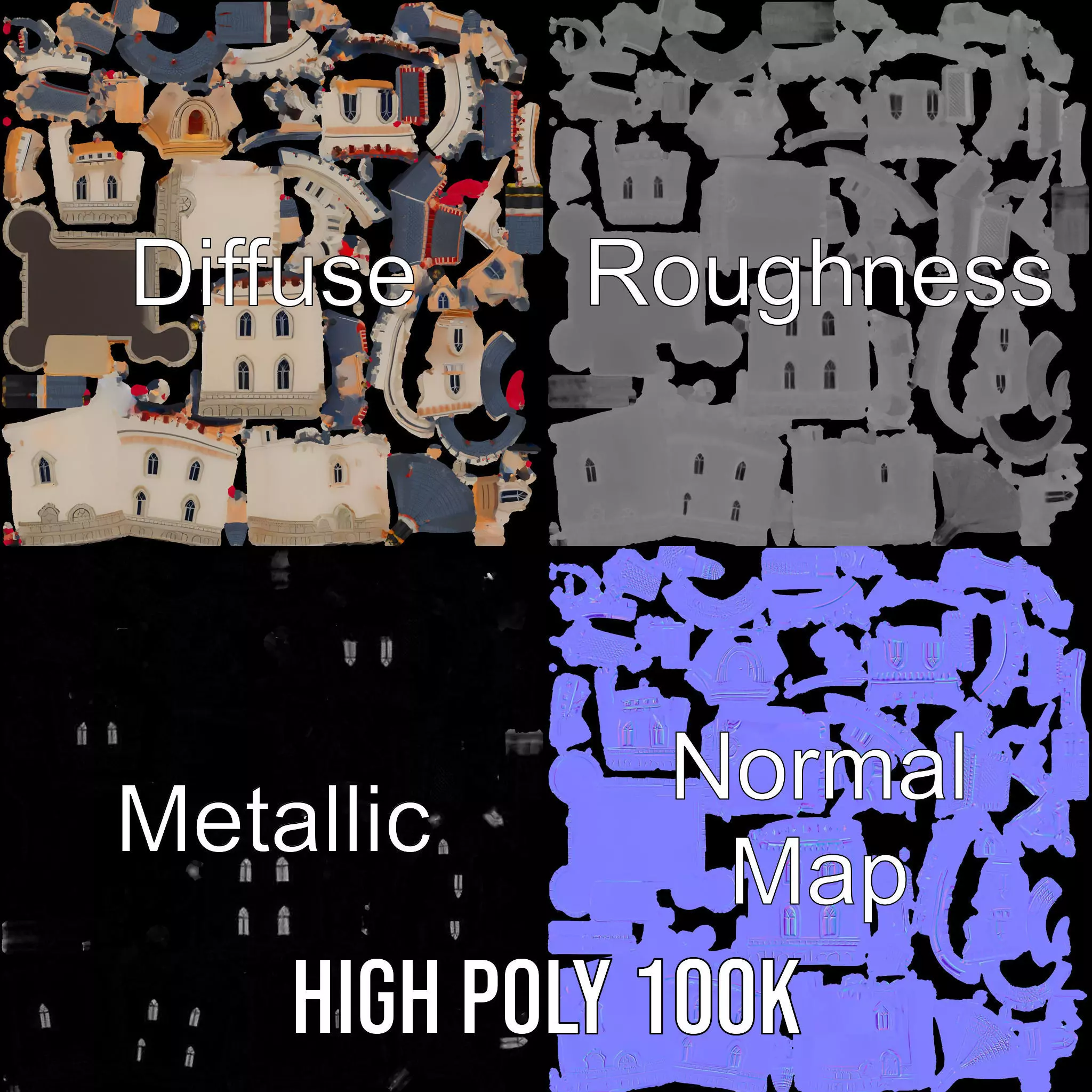 Fantasy Castle Towers model pack Low-poly 3D model_4