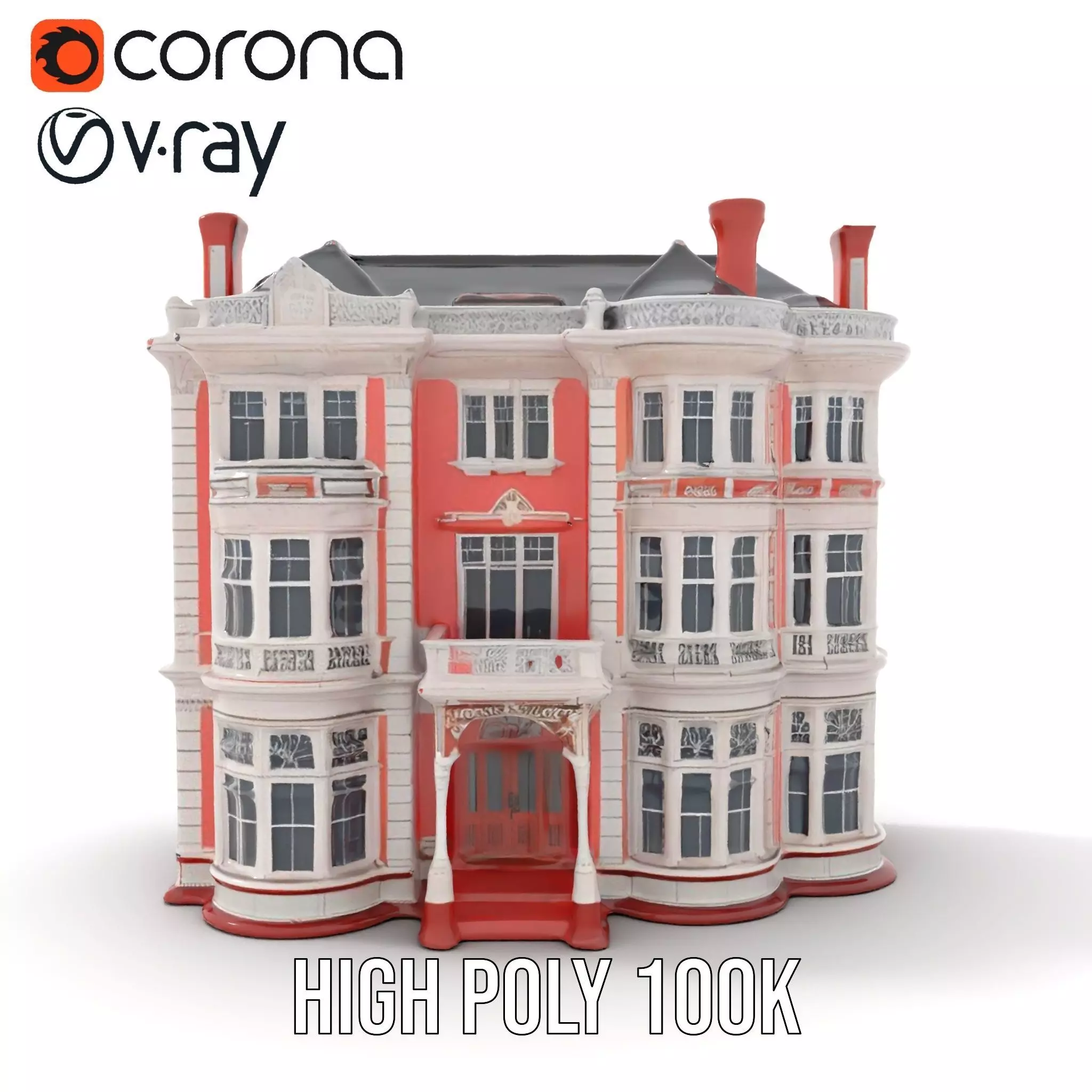 Victorian Pink Mansion model pack Low-poly 3D model_21