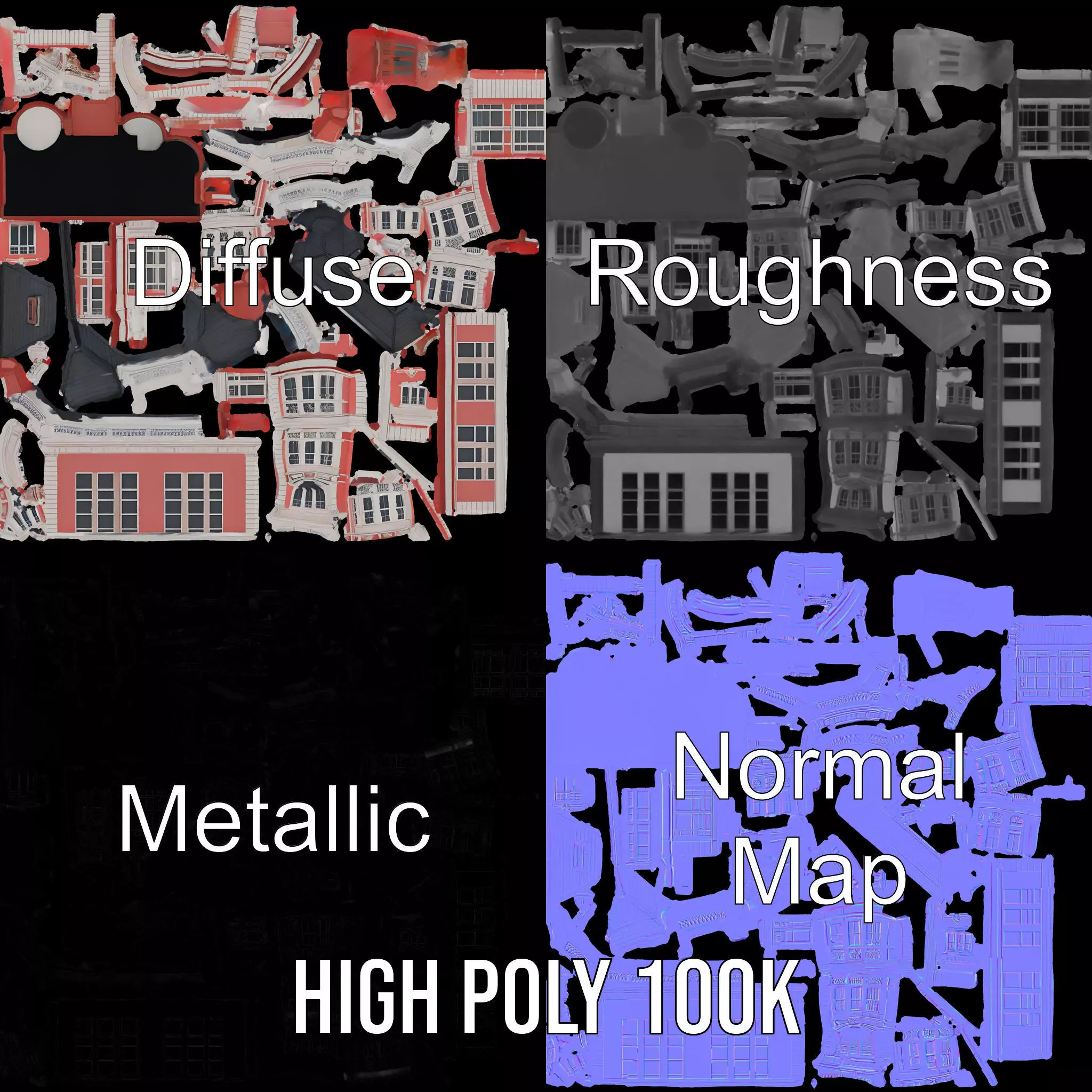 Victorian Pink Mansion model pack Low-poly 3D model_4