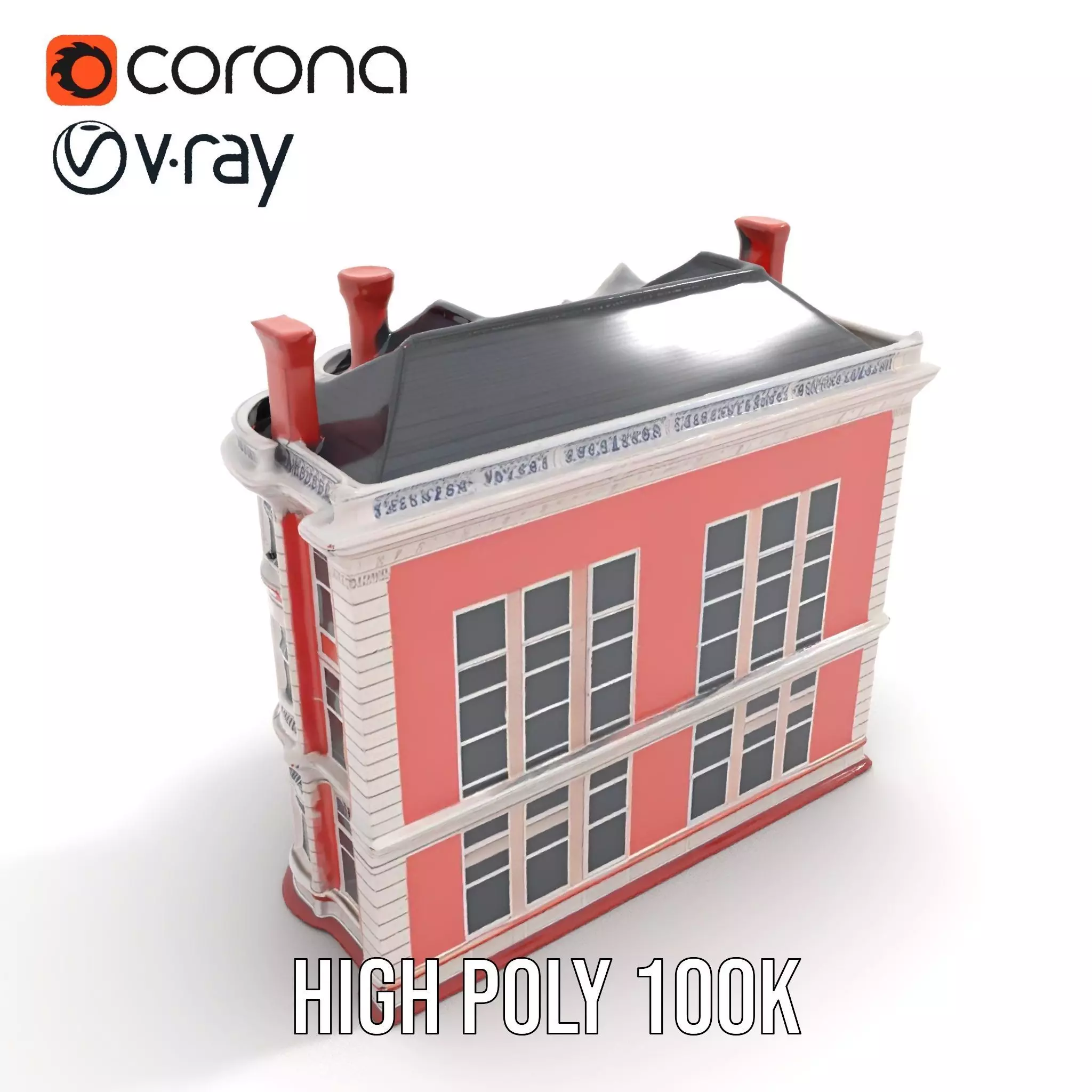 Victorian Pink Mansion model pack Low-poly 3D model_18