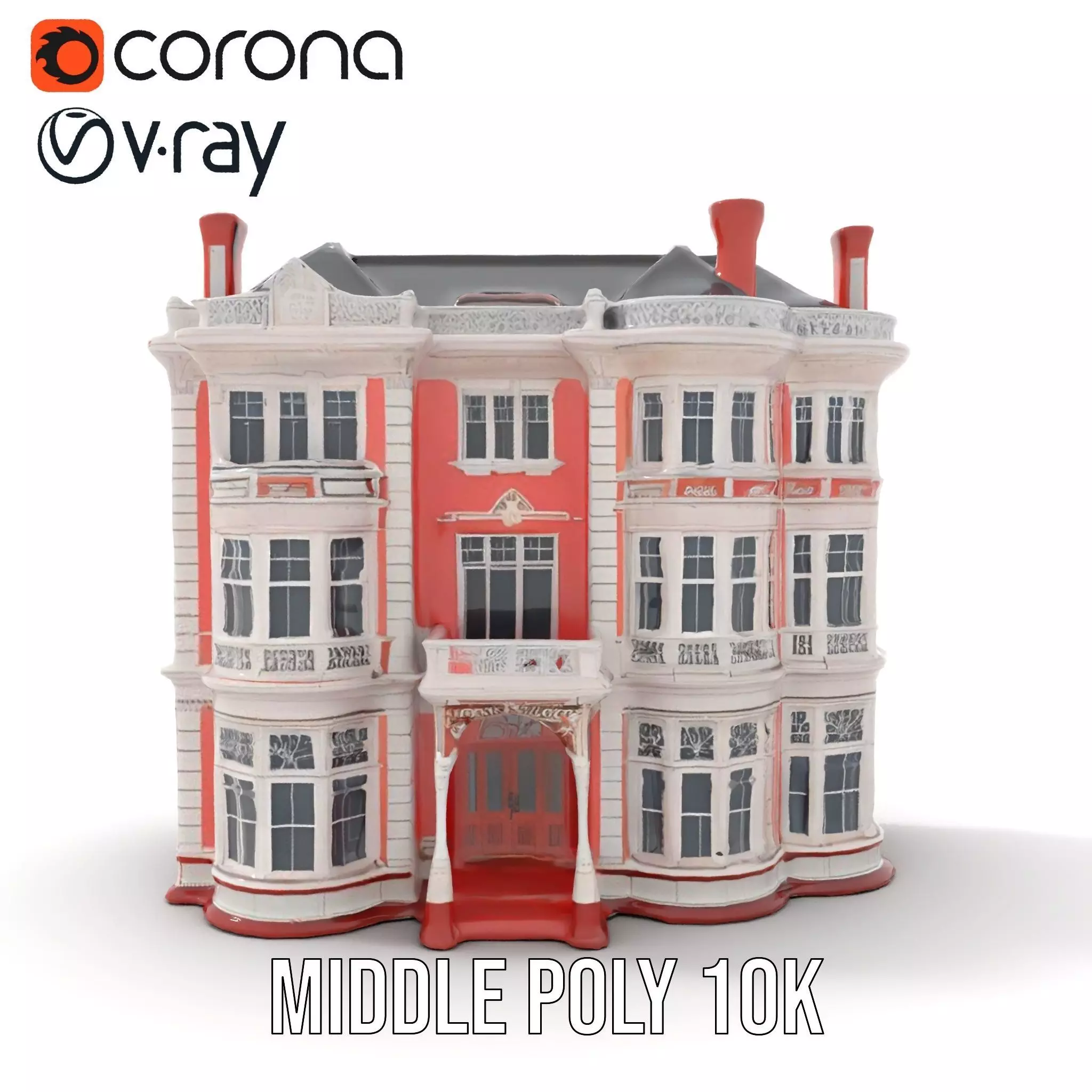 Victorian Pink Mansion model pack Low-poly 3D model_7