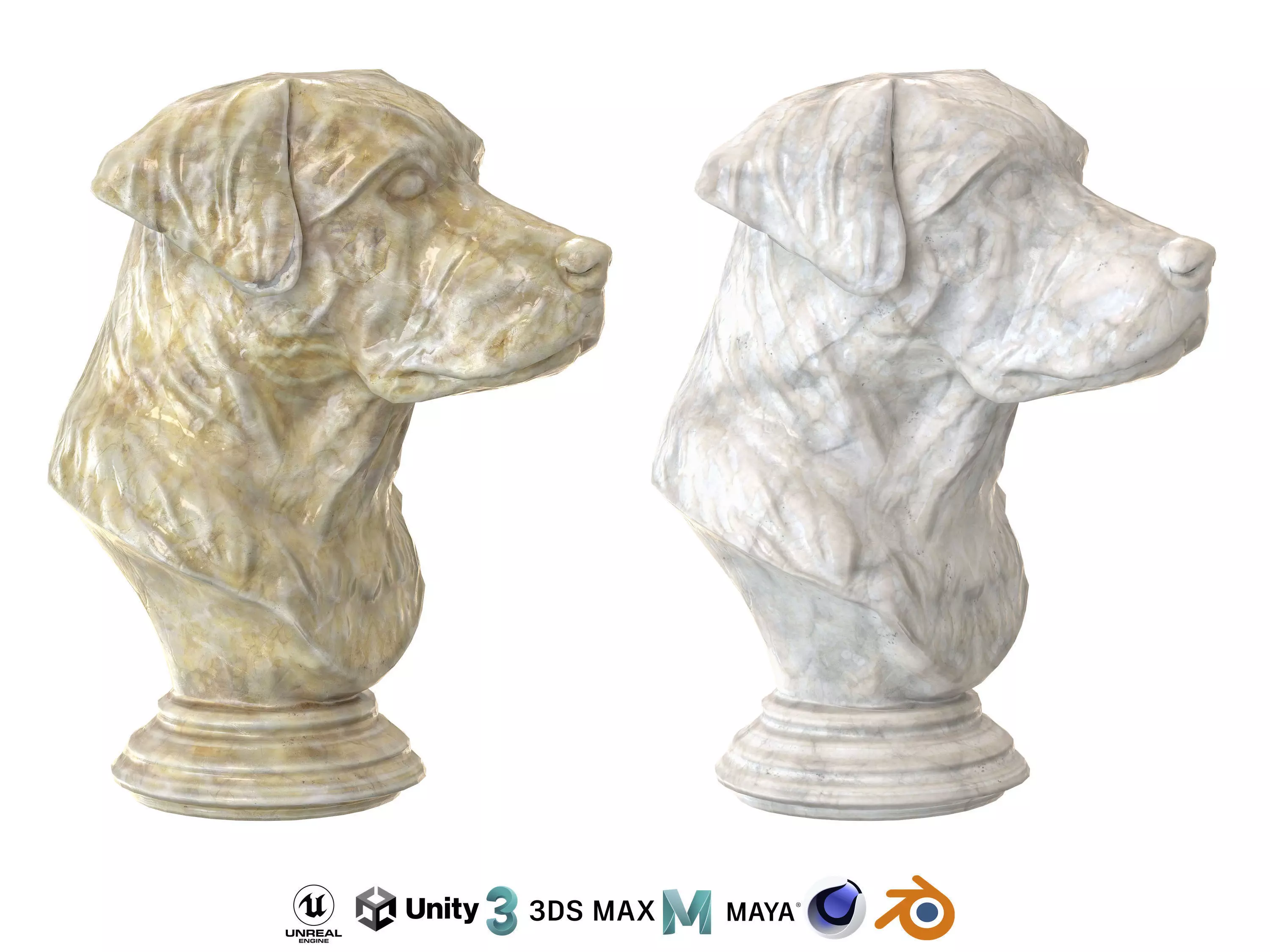 Dog bust marble statues Low-poly 3D model
