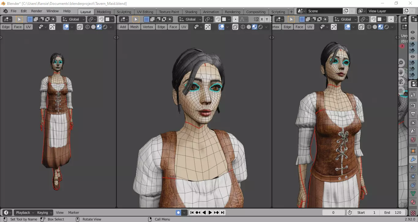 Fantasy Stylized Tavern Maid NPC Game Ready Character for Unity Low-poly 3D model_7