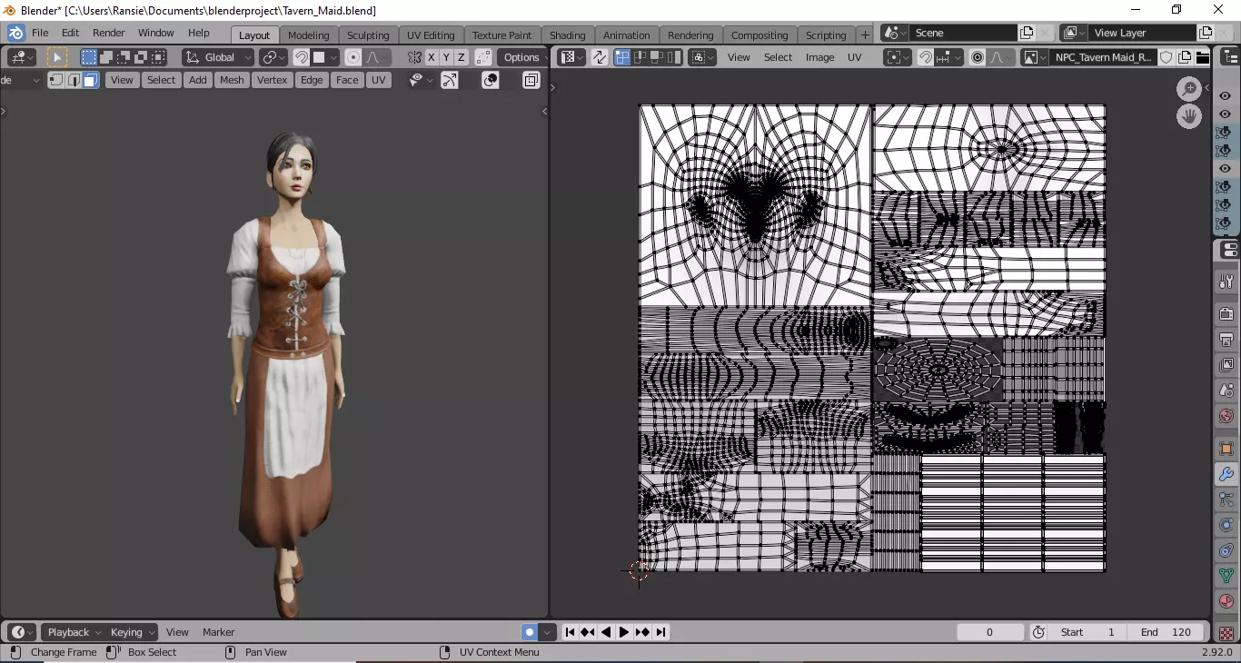 Fantasy Stylized Tavern Maid NPC Game Ready Character for Unity Low-poly 3D model_13
