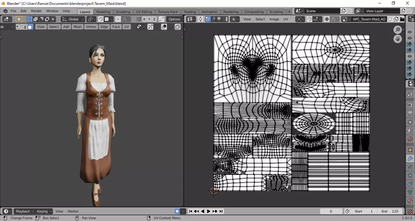 Fantasy Stylized Tavern Maid NPC Game Ready Character for Unity Low-poly 3D model_11