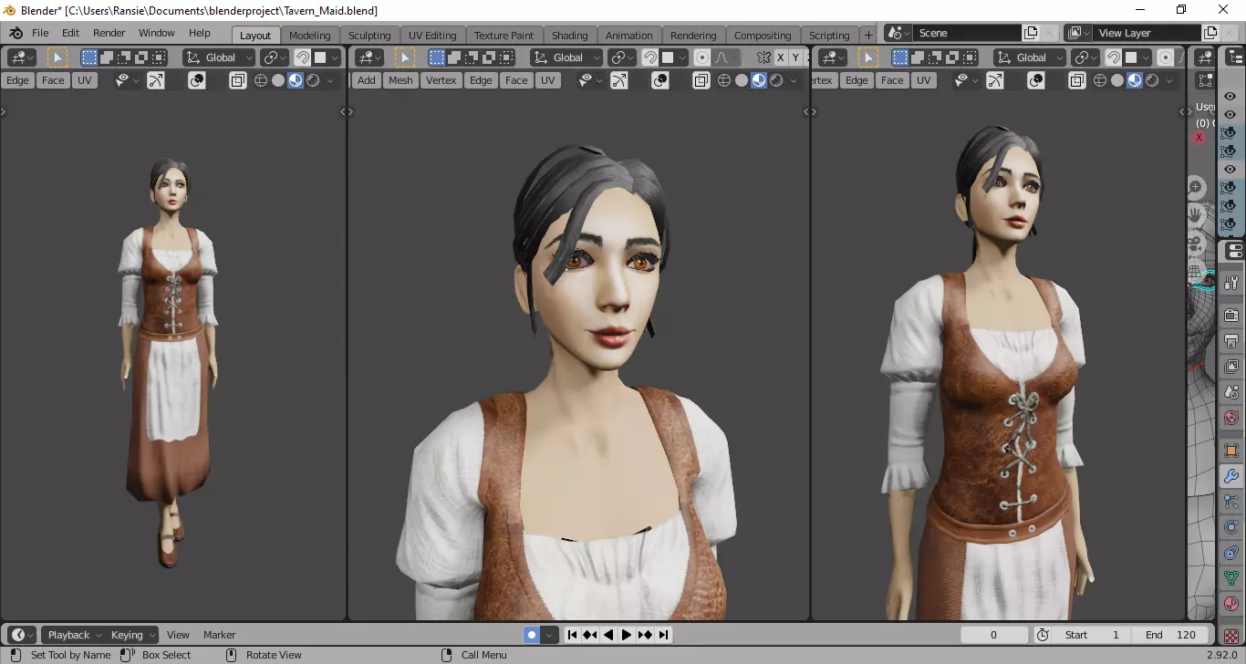 Fantasy Stylized Tavern Maid NPC Game Ready Character for Unity Low-poly 3D model_9