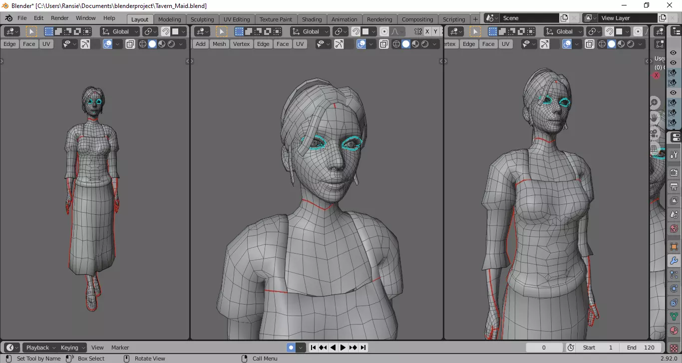 Fantasy Stylized Tavern Maid NPC Game Ready Character for Unity Low-poly 3D model_8