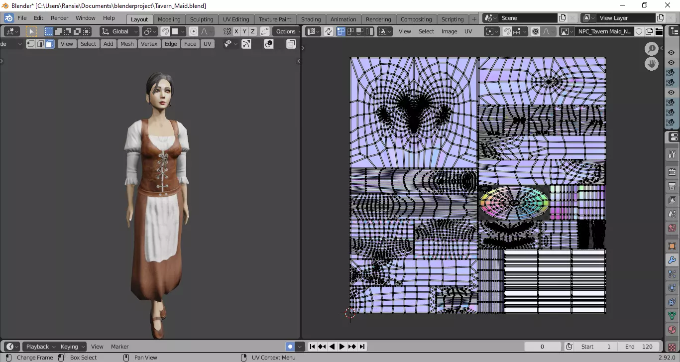 Fantasy Stylized Tavern Maid NPC Game Ready Character for Unity Low-poly 3D model_12
