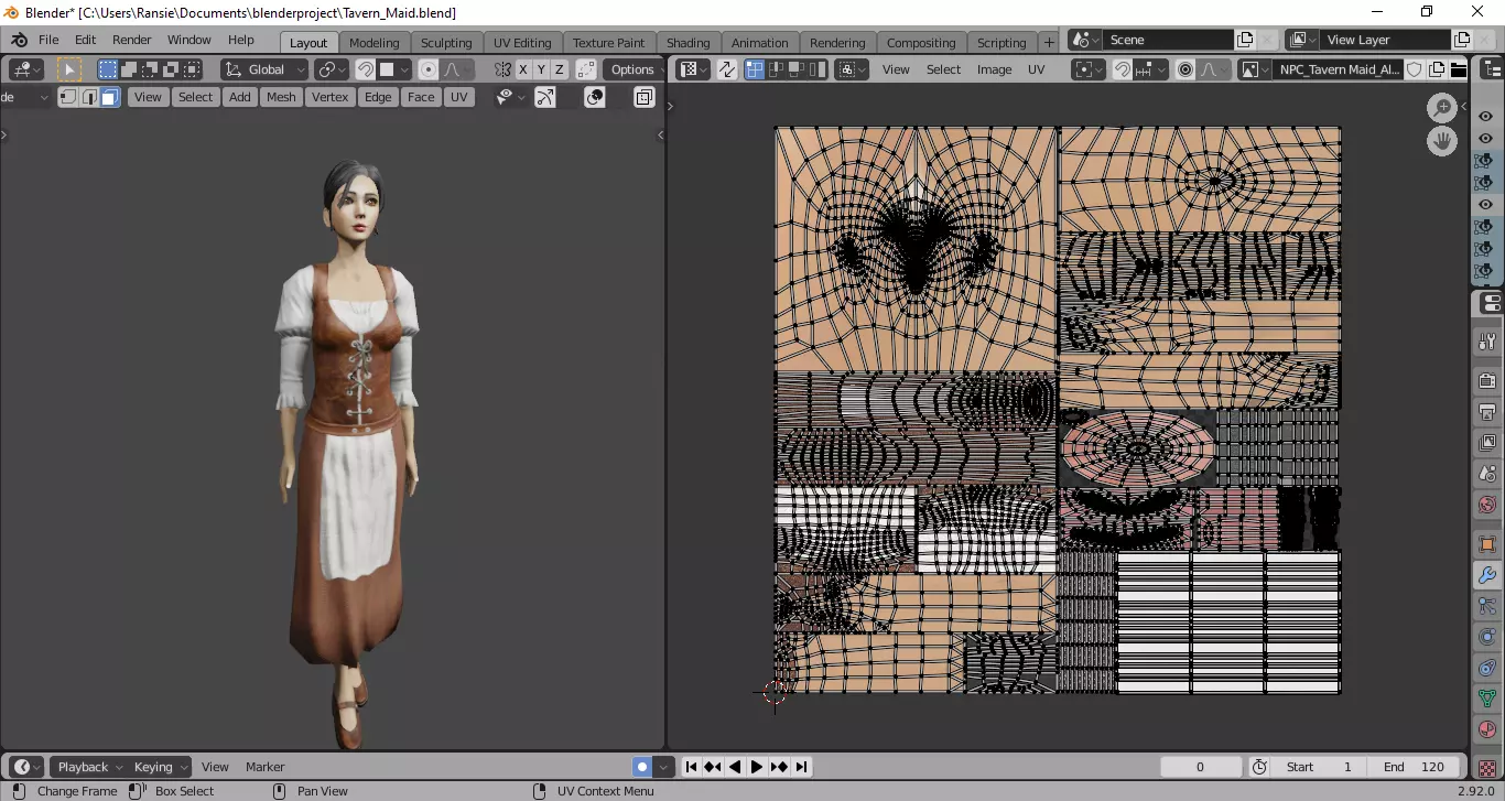 Fantasy Stylized Tavern Maid NPC Game Ready Character for Unity Low-poly 3D model_10
