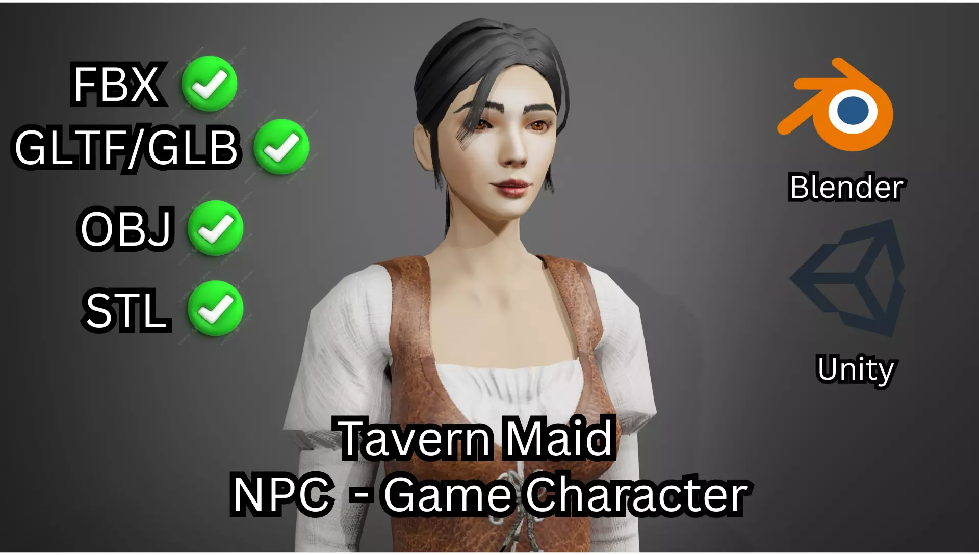 Fantasy Stylized Tavern Maid NPC Game Ready Character for Unity Low-poly 3D model_0