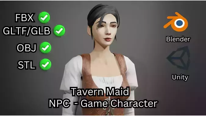 Fantasy Stylized Tavern Maid NPC  Game Ready Character for Unity