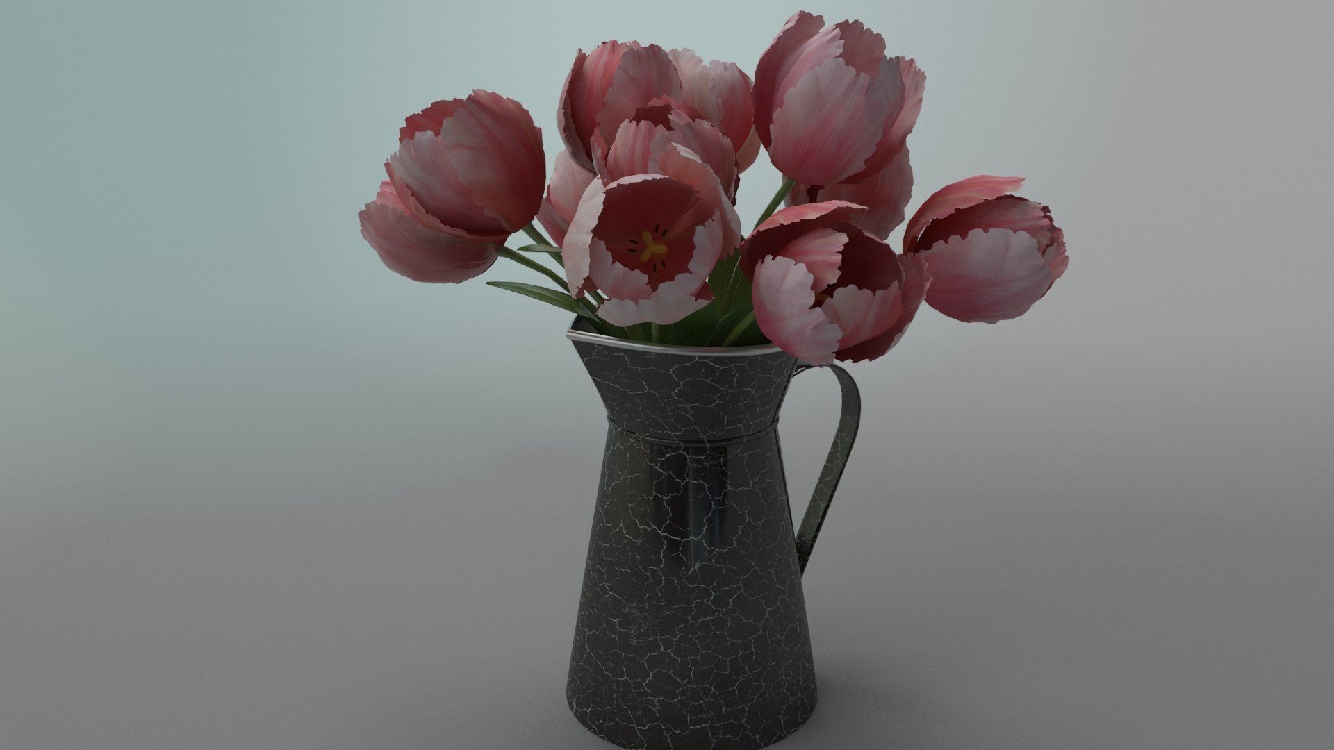 flower tulips in pitcher 3D model_1