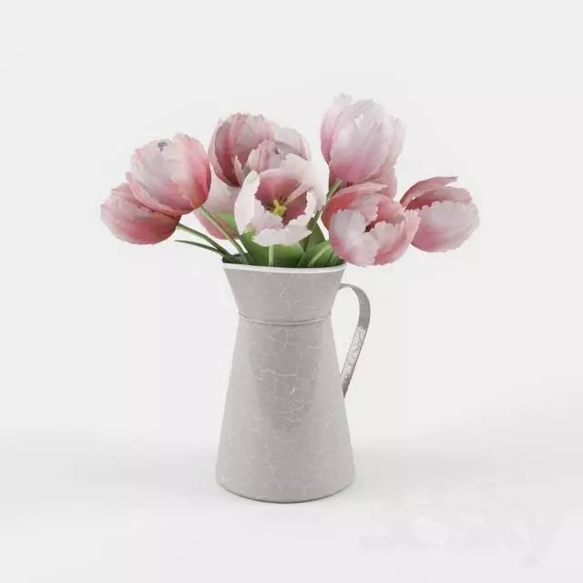 flower tulips in pitcher 3D model_0