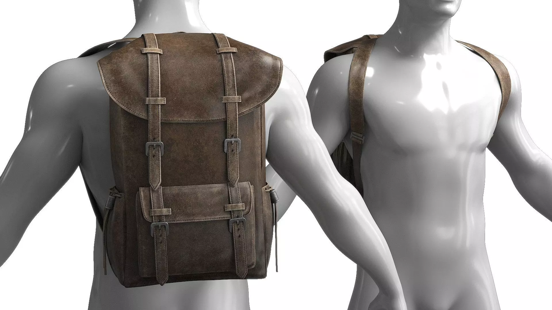 Leather Backpack Low-poly 3D model_1