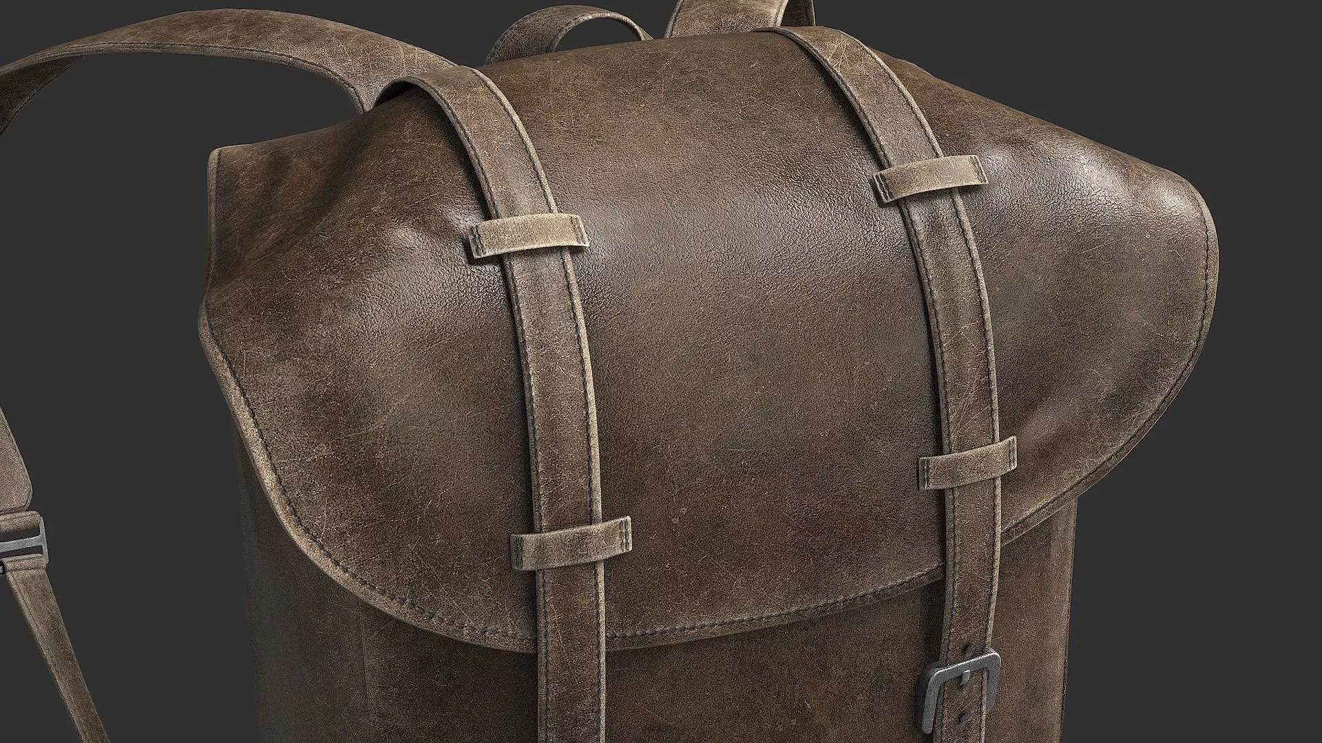 Leather Backpack Low-poly 3D model_2