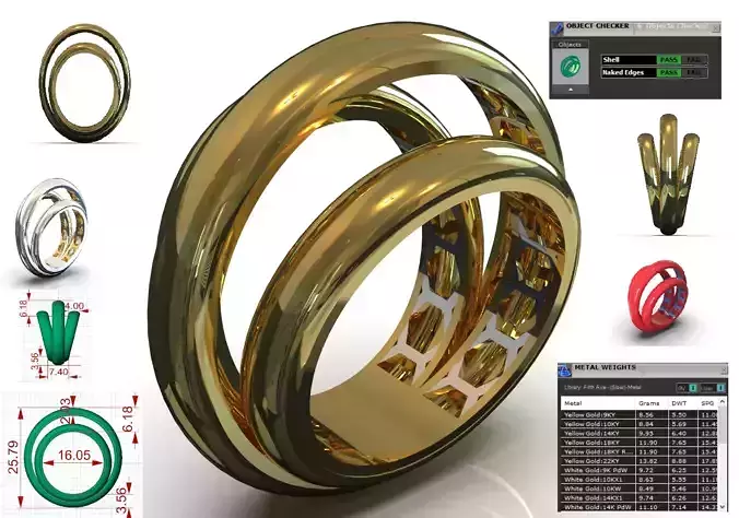 Ring Double Interlocking Band with Honeycomb Texture gr0154 3D print model