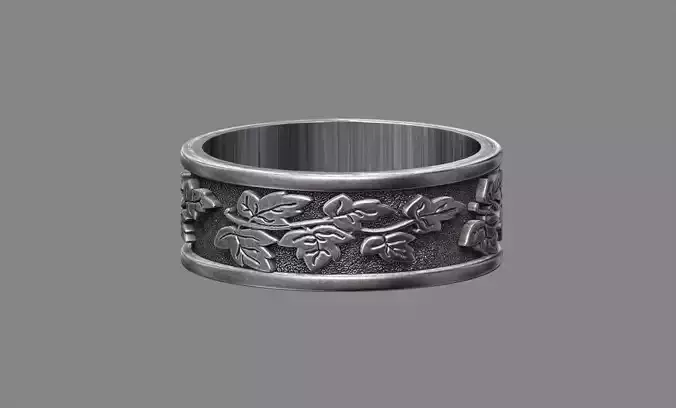 Floral Oak leaves wedding band ring