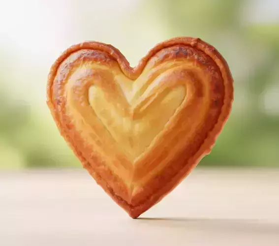Heart-Shaped Pastry Golden Flaky Dessert Crispy Crust 3D