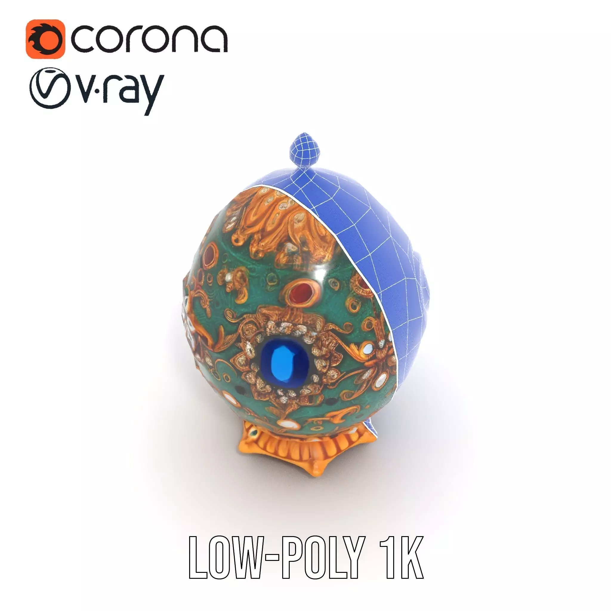 Emerald Jeweled Faberge Egg model pack Low-poly 3D model_8