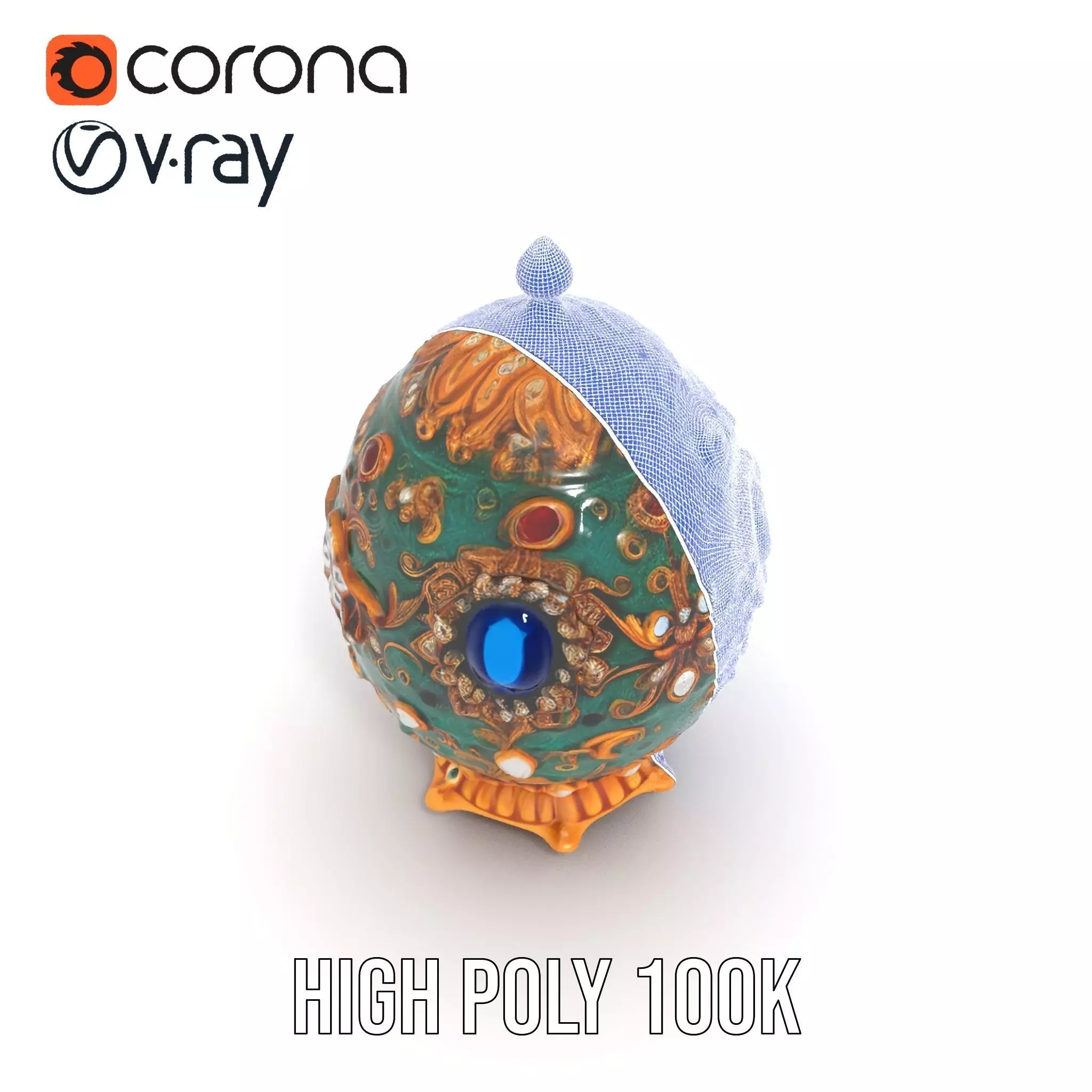Emerald Jeweled Faberge Egg model pack Low-poly 3D model_34