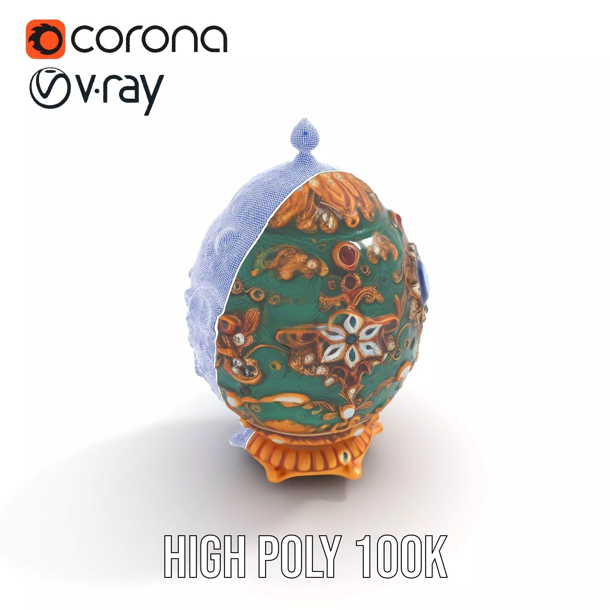 Emerald Jeweled Faberge Egg model pack Low-poly 3D model_32