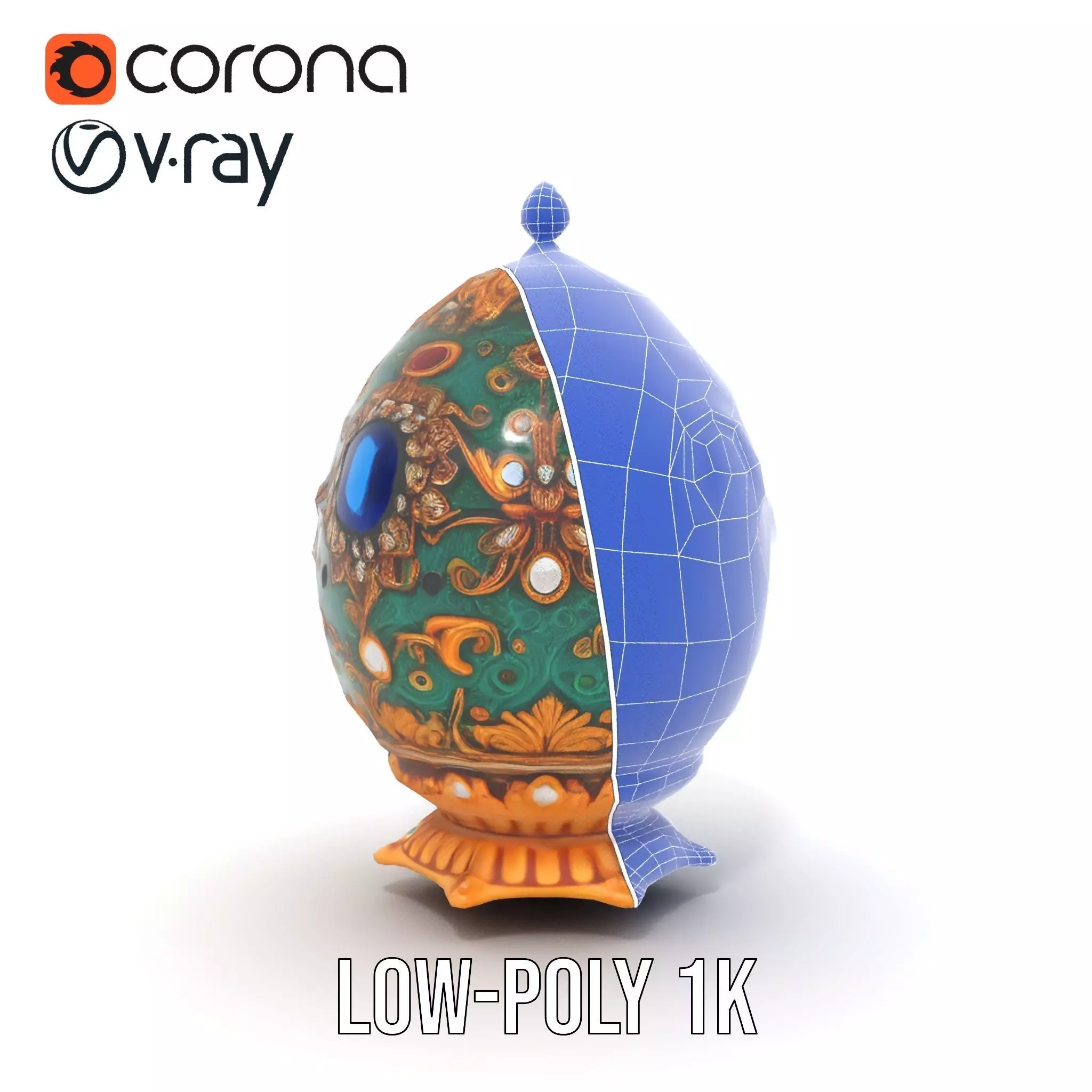 Emerald Jeweled Faberge Egg model pack Low-poly 3D model_28