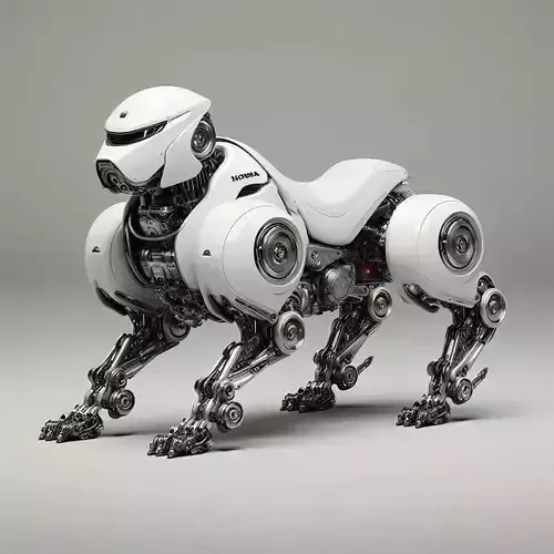 Futuristic Robot Dog White Silver Mechanical Canine 3D
