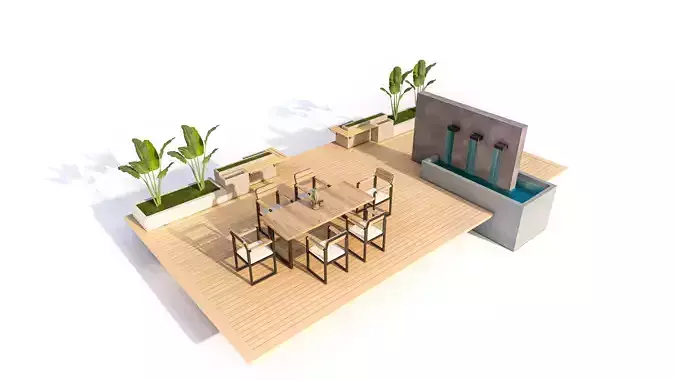 Architectural Wood Deck and Fountain Set