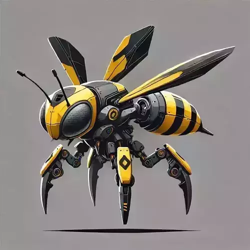 Mechanical Bee Futuristic Robot Insect Yellow Black Stripes 3D