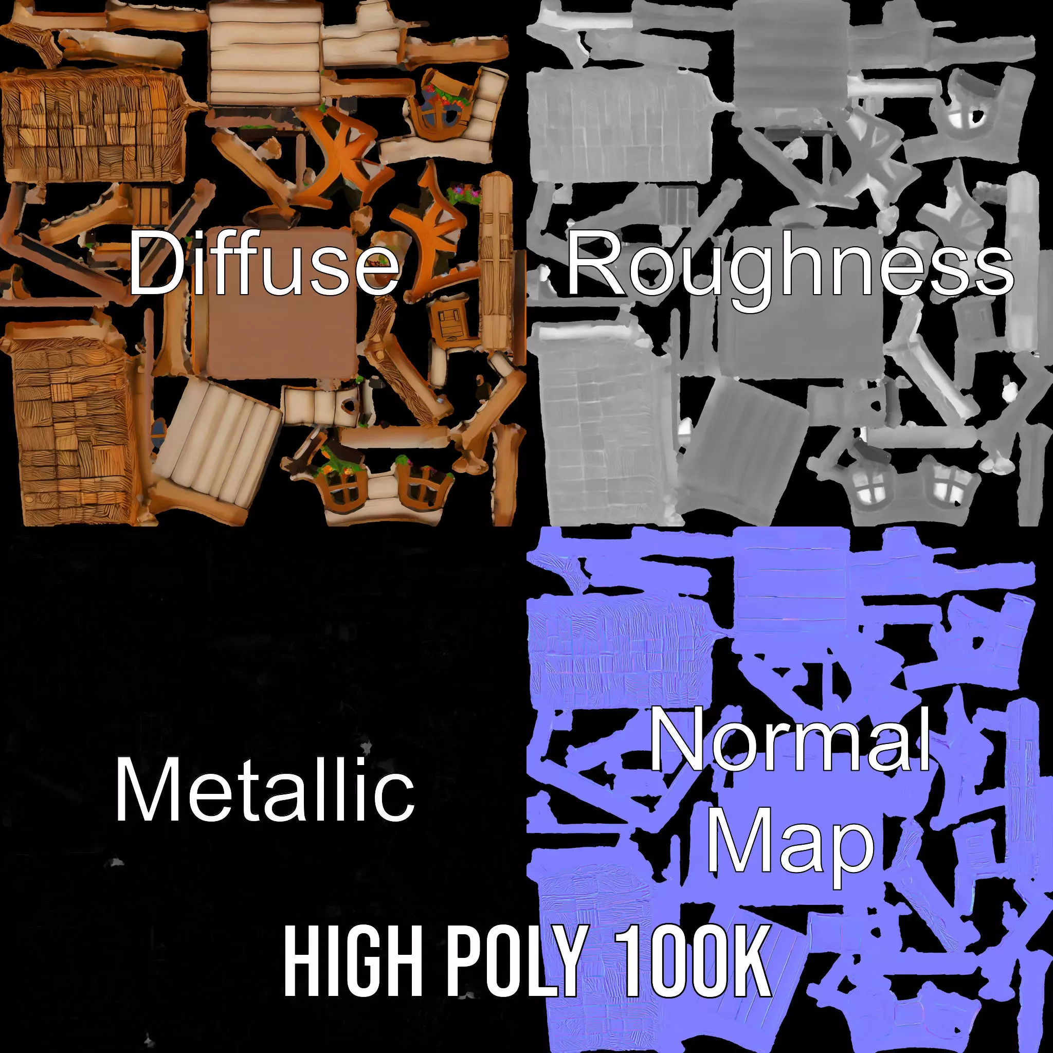 Charming Rustic Cottage model pack Low-poly 3D model_4