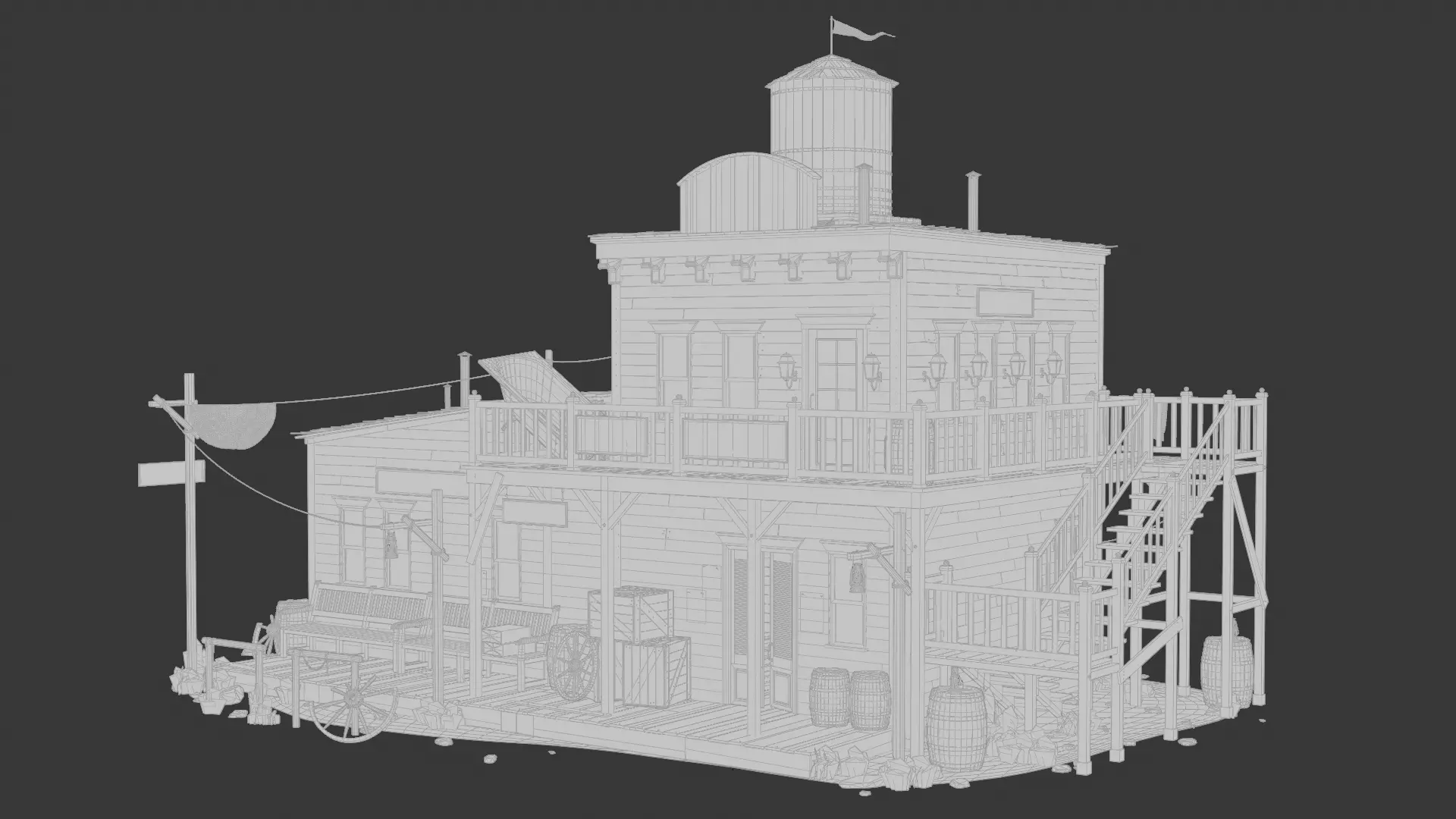 Wild West Building Bath House 3D model_1