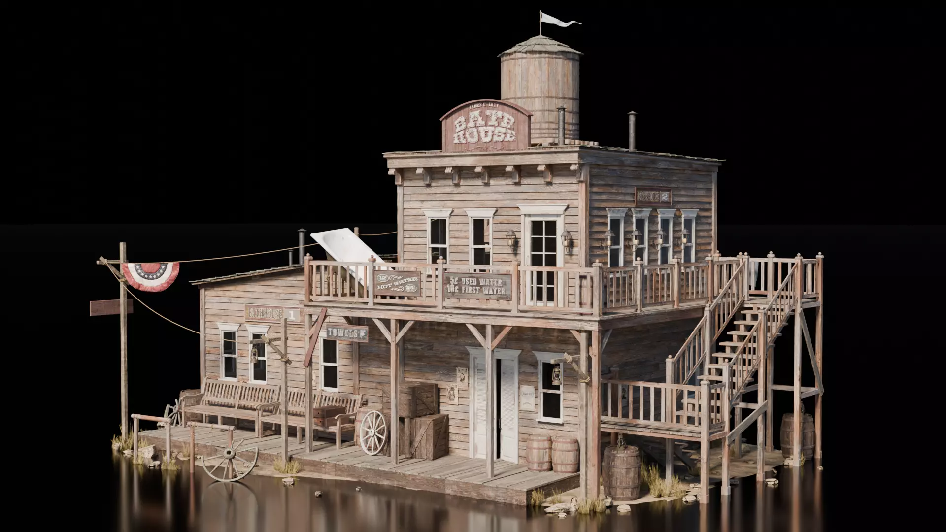 Wild West Building Bath House 3D model_0