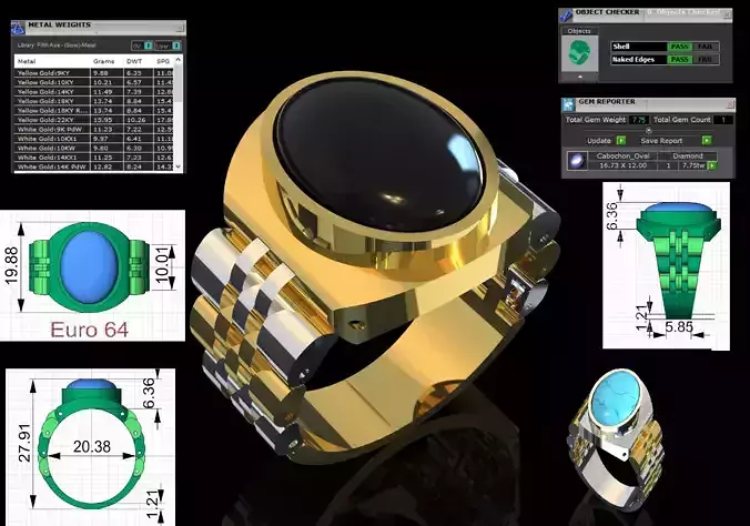 Men luxury stl 3dm gold gemstone ring ror0062