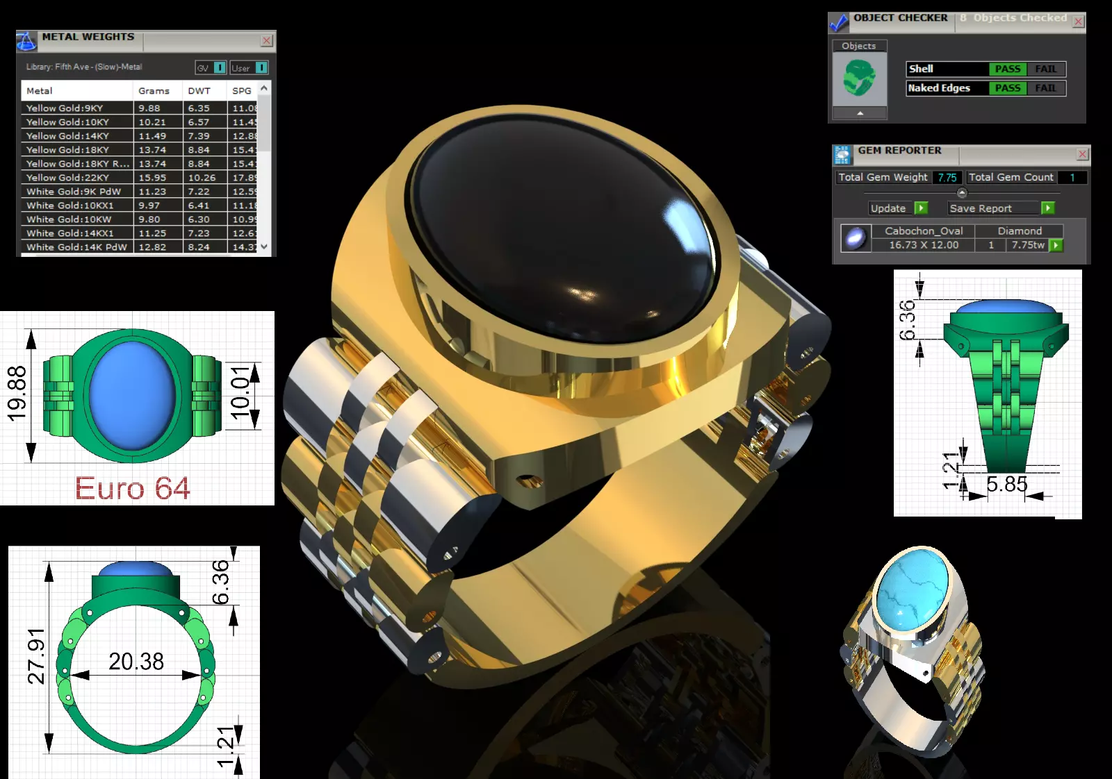 Men luxury stl 3dm gold gemstone ring ror0062 3D print model