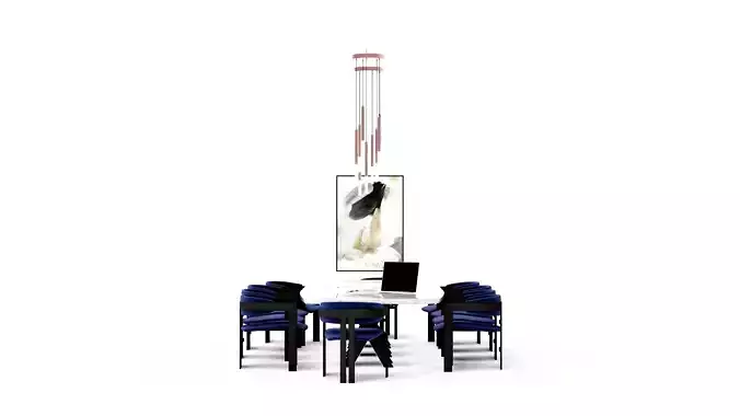 Navy blue and white marble dining table set Modern Classic