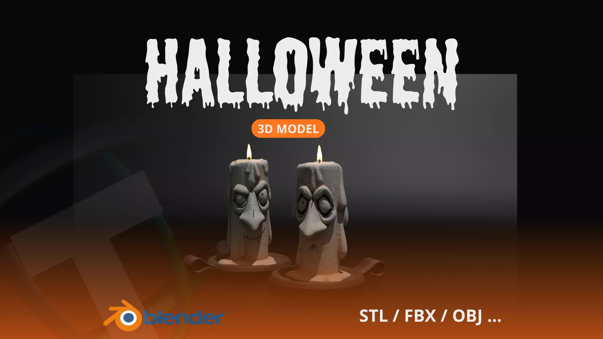 Stylized Halloween Candles Low-poly 3D model_0