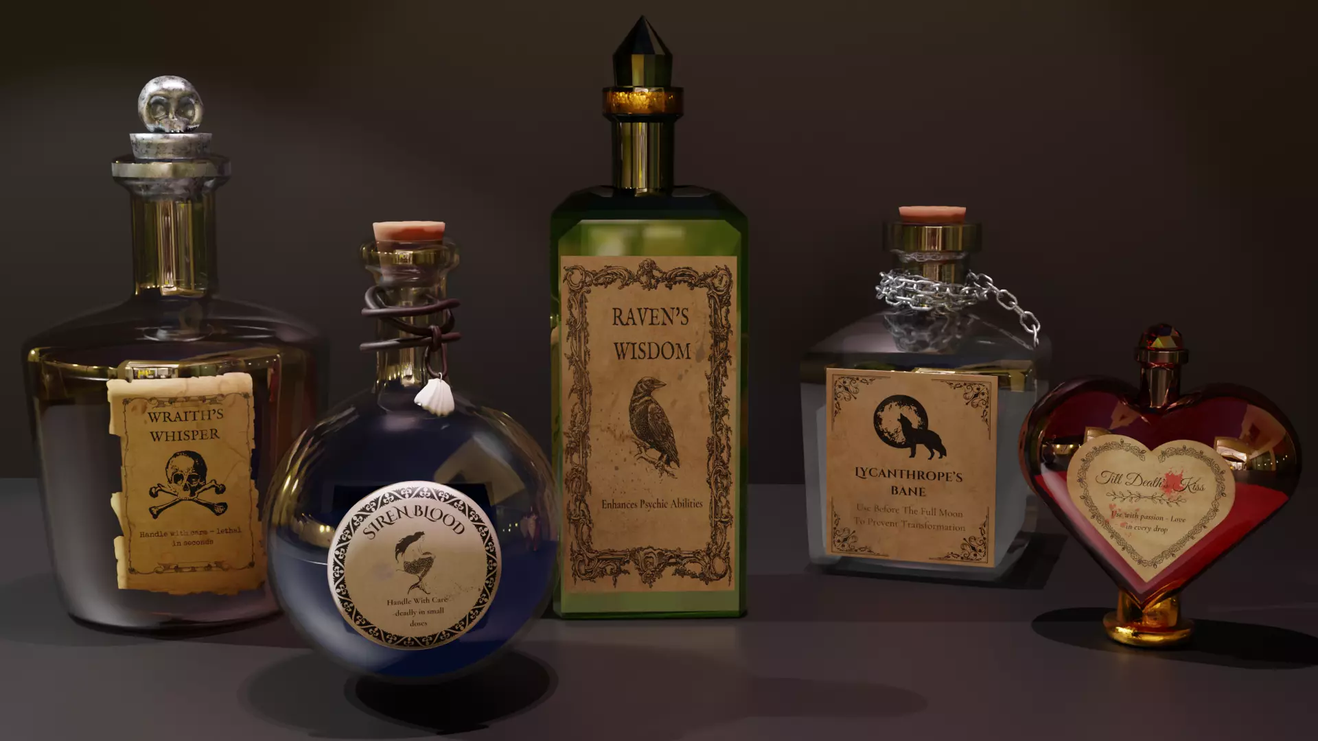 Witchy Potion Bottle Pack - Halloween Magic Set 3D model_1