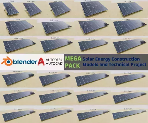 Mega Pack Solar Energy Construction Models and DWG Projects