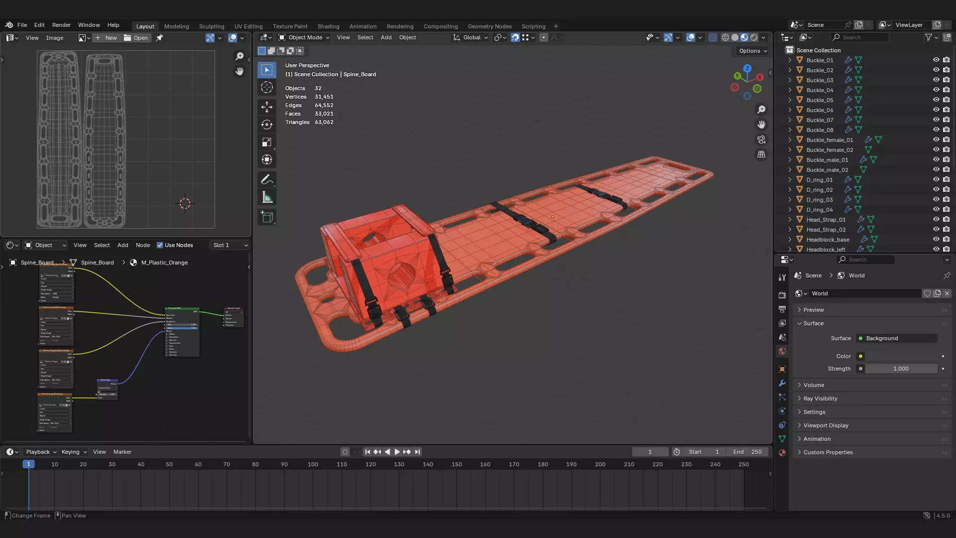 portable spine board stretcher with head stabalizer 3d model 3D model_5