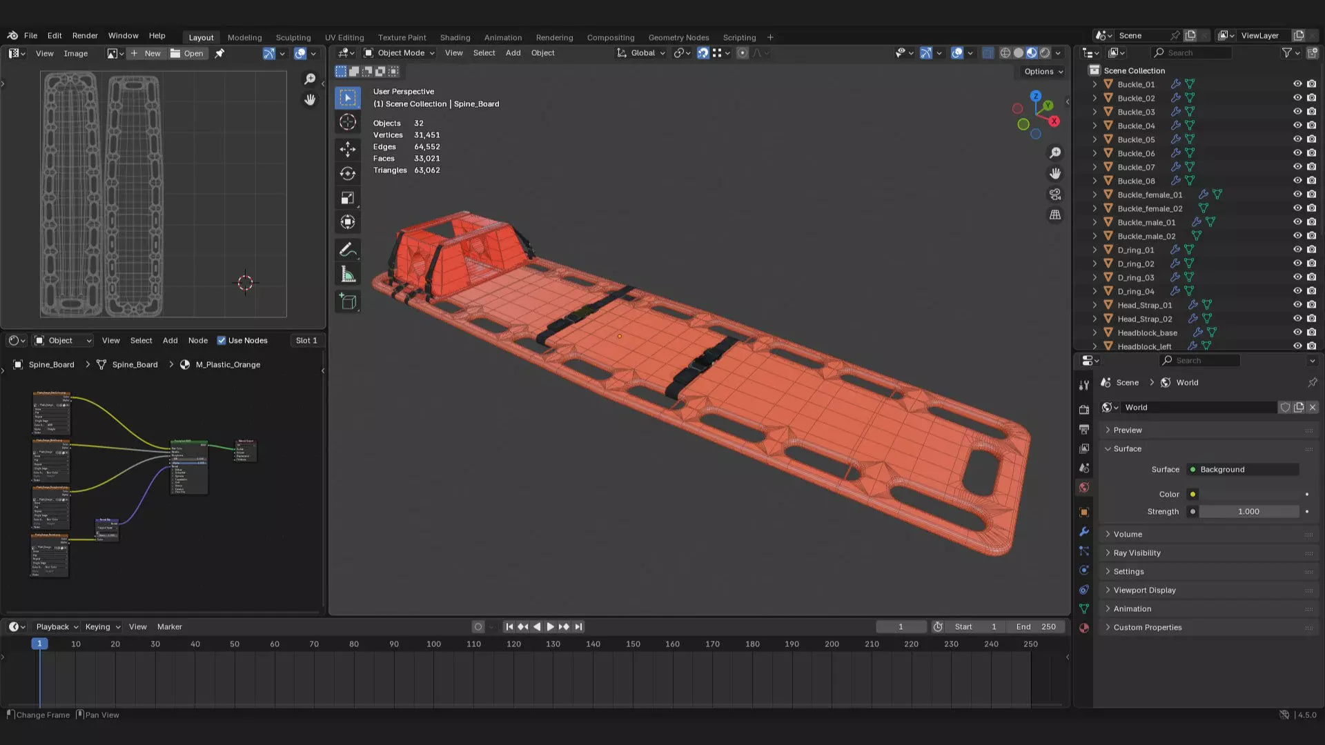 portable spine board stretcher with head stabalizer 3d model 3D model_6