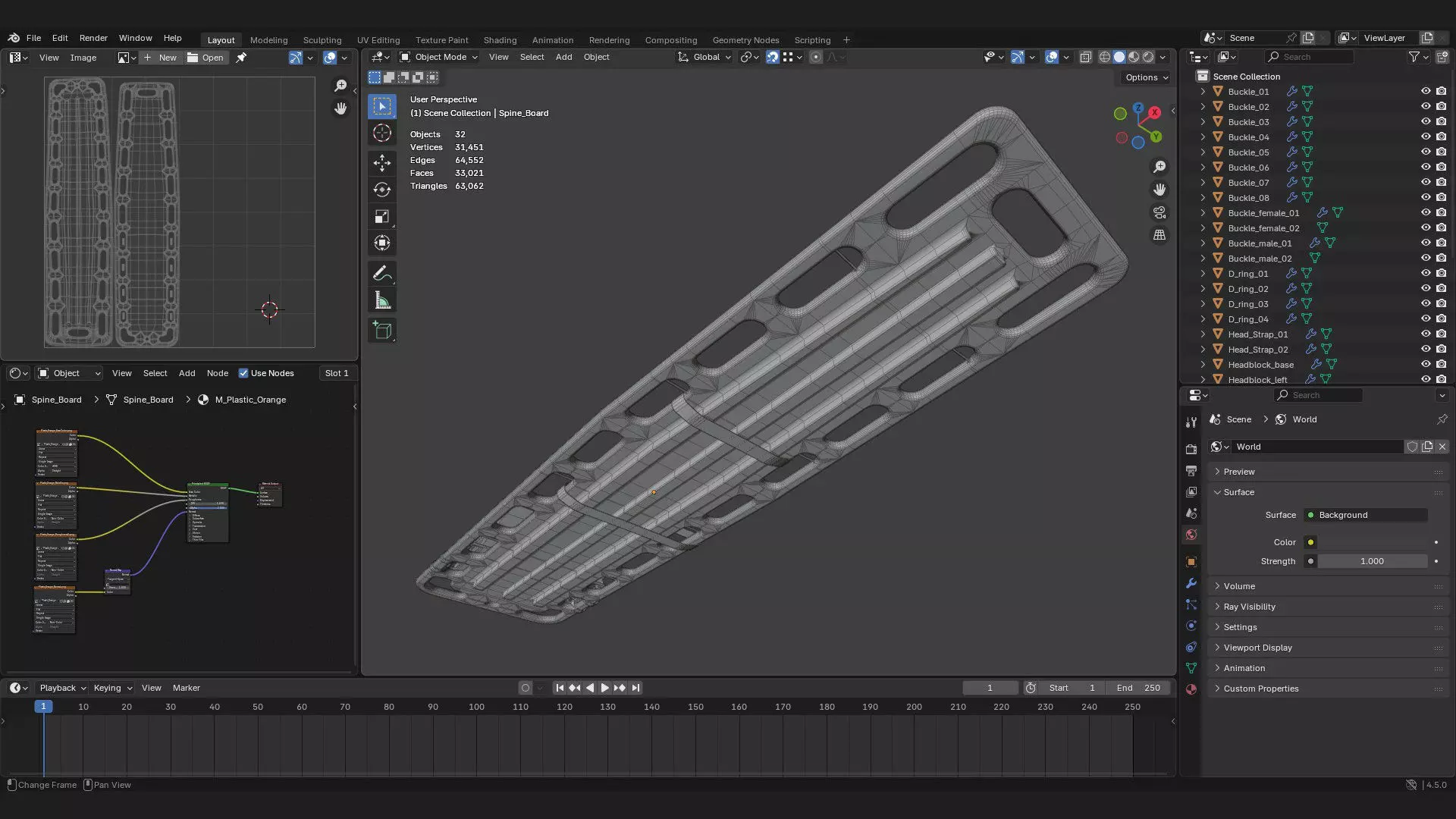 portable spine board stretcher with head stabalizer 3d model 3D model_8