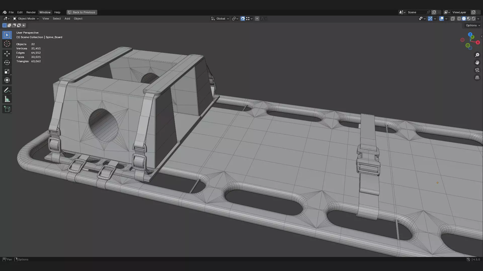 portable spine board stretcher with head stabalizer 3d model 3D model_9