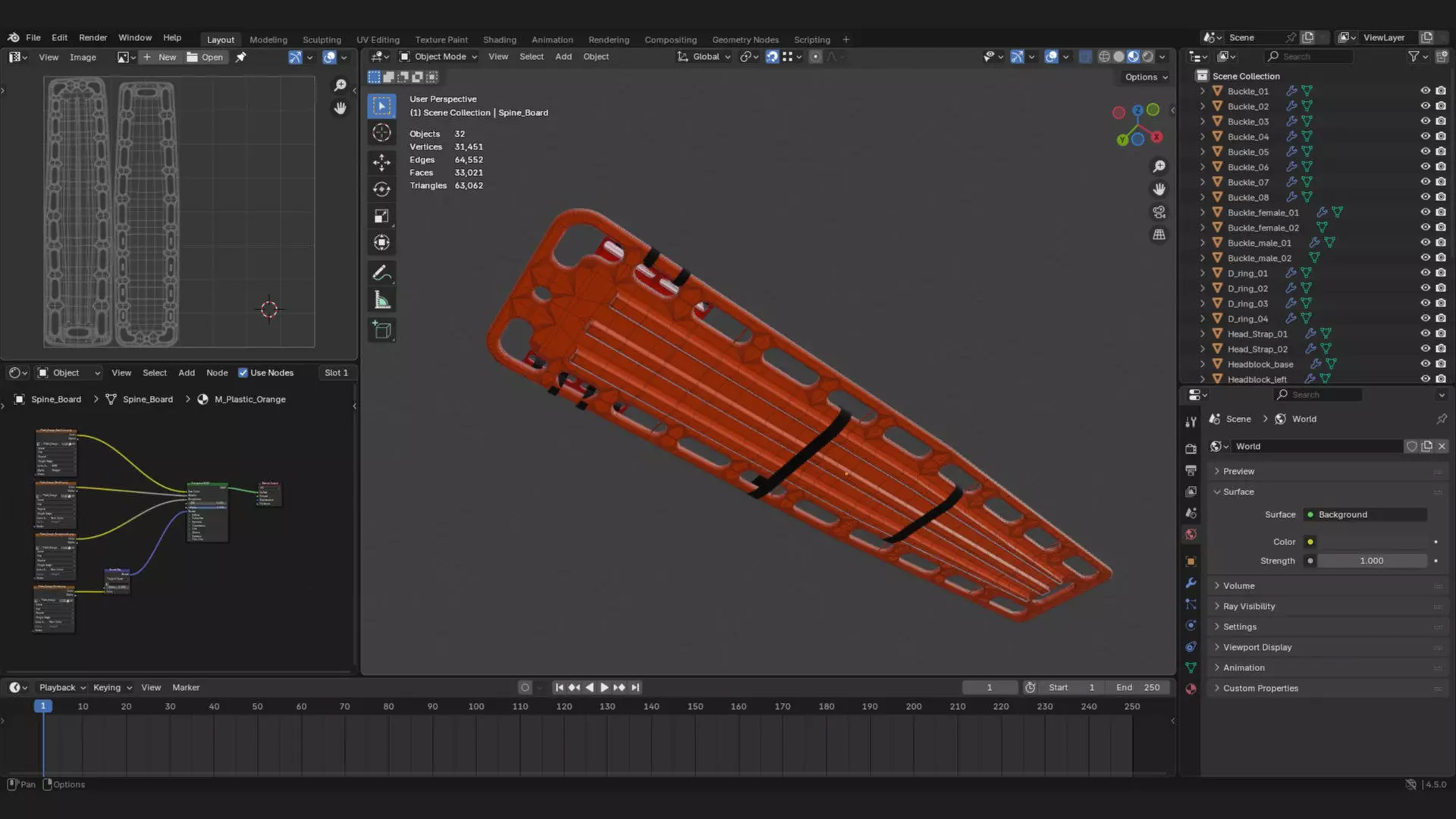 portable spine board stretcher with head stabalizer 3d model 3D model_7