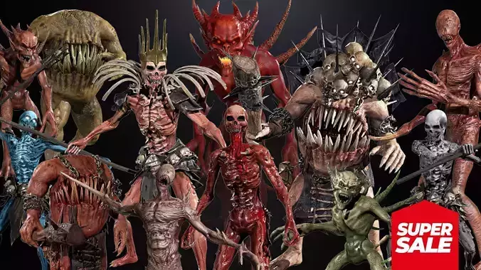 Monsters Mega Pack Horror Game Ready Bundle Low-poly 3D model