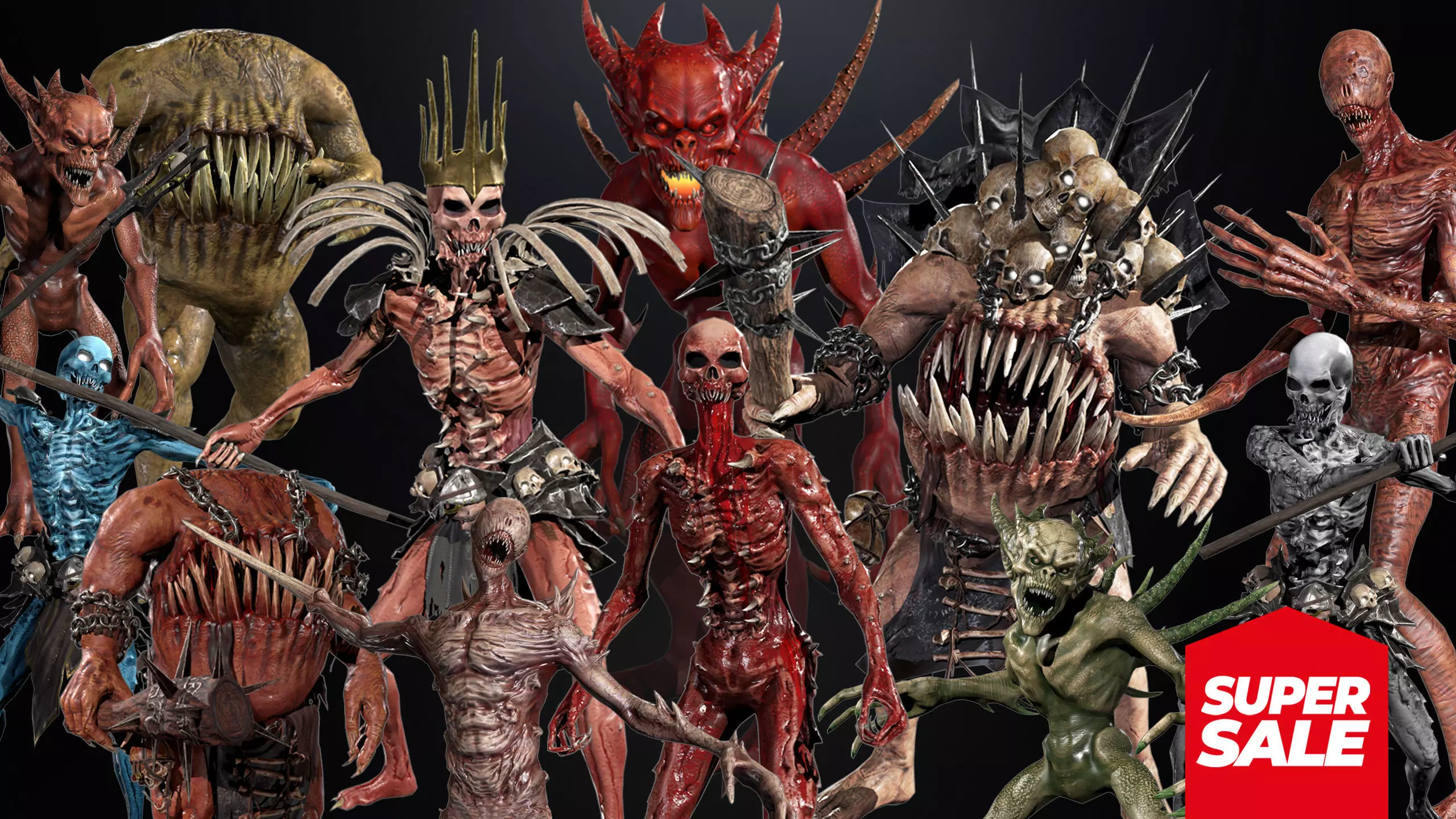 Monsters Mega Pack Horror Game Ready Bundle Low-poly 3D model_0