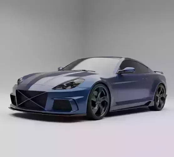 Sleek Blue Sports Car with Racing Stripes