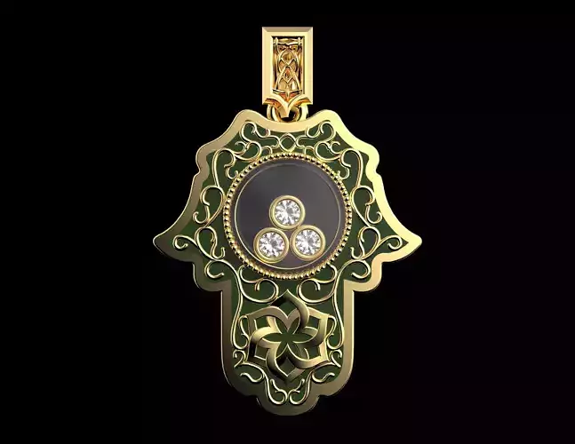 Hamsa Pendant with Diamonds Luxury Gold 3D Jewelry Model